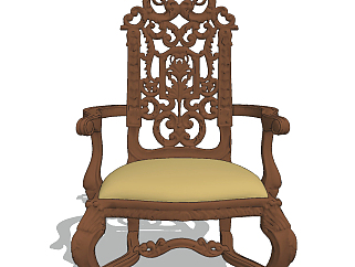 欧式古典红木单椅su草图模型下载