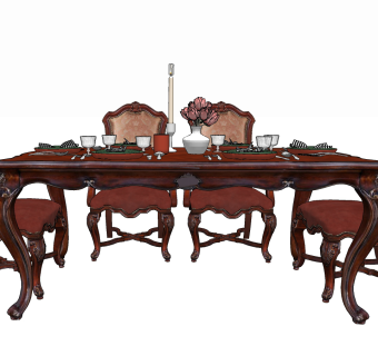 欧式古典实木雕花餐桌椅su草图模型下载