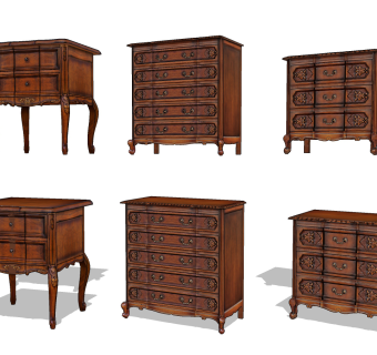 欧式实木床头柜，边柜组合su草图模型下载