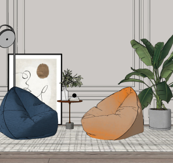 现代懒人沙发su草图模型下载