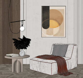 现代懒人沙发边几组合su草图模型下载