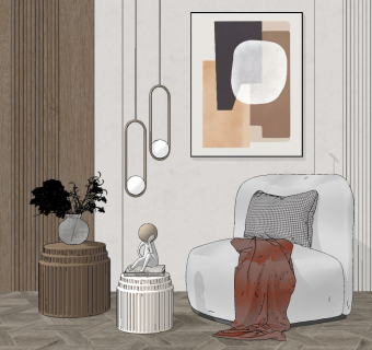 现代懒人沙发边几组合su草图模型下载