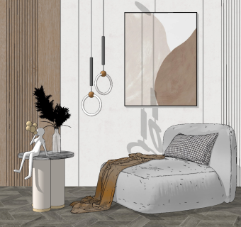 现代懒人沙发边几组合su草图模型下载