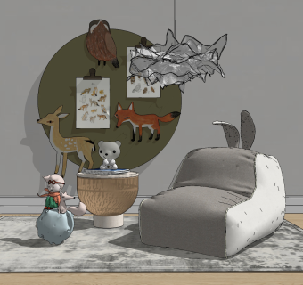 现代懒人沙发，儿童饰品组合su草图模型下载