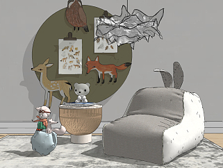 现代懒人沙发，儿童饰品组合su草图模型下载