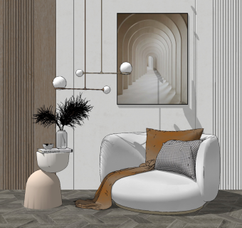 现代懒人沙发边几组合su草图模型下载