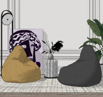 现代懒人沙发su草图模型下载