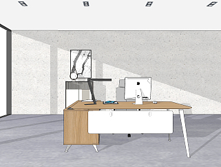 现代班台办公桌椅组合su草图模型下载