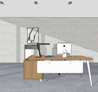 现代班台办公桌椅组合su草图模型下载
