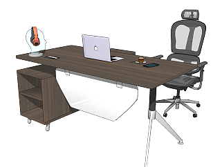 现代简约班台办公桌椅su草图模型下载