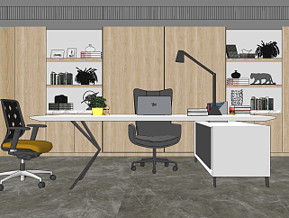 现代班台，办公桌椅su草图模型下载