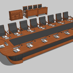 新中式会议室桌椅su草图模型下载