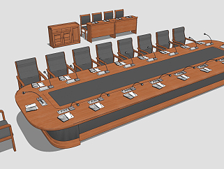 新中式会议室桌椅su草图模型下载