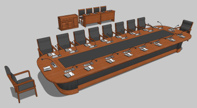 新中式会议室桌椅su草图模型下载