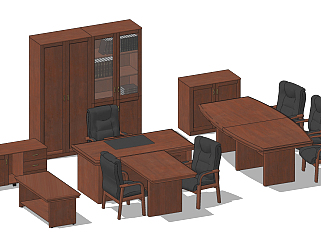 新中式办公桌椅su草图模型下载