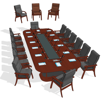 新中式会议桌椅su草图模型下载
