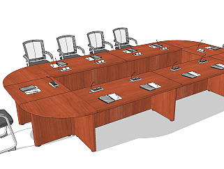 现代会议桌椅su草图模型下载