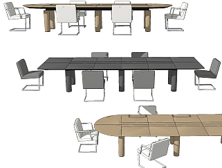 现代简约会议桌椅su草图模型下载