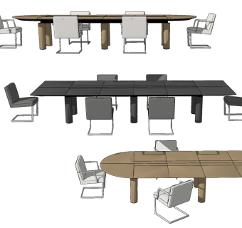 现代简约会议桌椅su草图模型下载