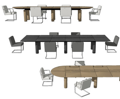 现代简约会议桌椅su草图模型下载