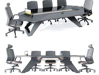 现代多边形会议桌椅su草图模型下载