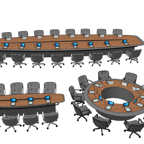 现代圆形视频会议桌椅su草图模型下载
