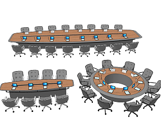 现代圆形视频会议桌椅su草图模型下载