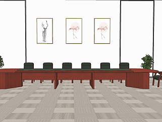 新中式会议室桌椅su草图模型下载