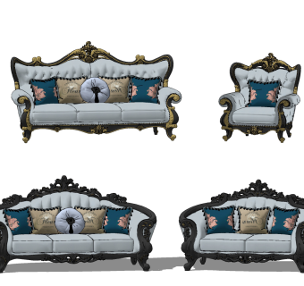 欧式古典单人沙发su草图模型下载