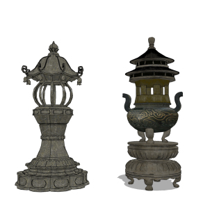 中式古典铜器，香炉su草图模型下载