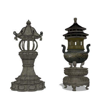 中式古典铜器，香炉su草图模型下载