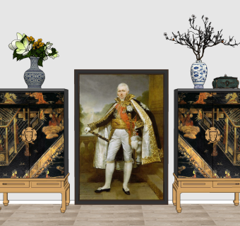 欧式古典漆画边柜su草图模型下载