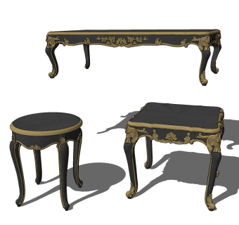 法式古典雕花茶几su草图模型下载