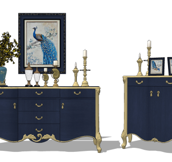 欧式古典轻奢边柜su草图模型下载