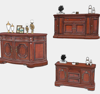 欧式古典餐边柜su草图模型下载