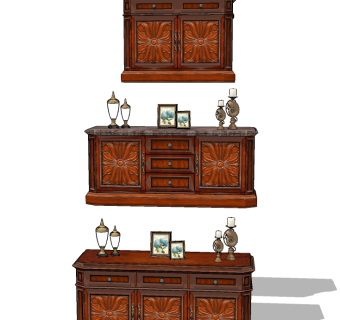 欧式古典餐边柜su草图模型下载