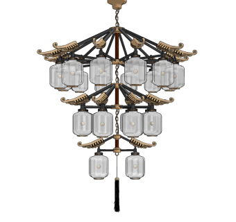 中式吊灯su草图模型下载