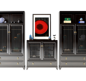 新中式实木边柜su草图模型下载