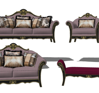欧式新古典沙发组合su草图模型下载