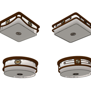 新中式实木吸顶灯su草图模型下载