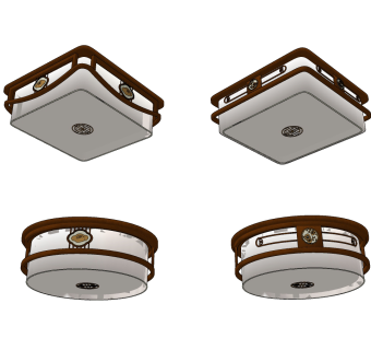 新中式实木吸顶灯su草图模型下载