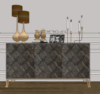 欧式古典轻奢餐边柜su草图模型下载
