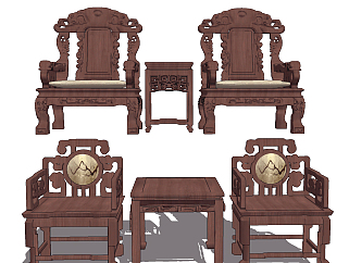 中式古典<em>红木</em>实家具，太师椅su草图模型下载