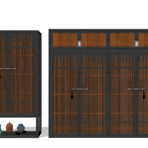 中式实木竹条衣柜su草图模型下载