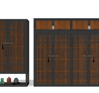 中式实木竹条衣柜su草图模型下载