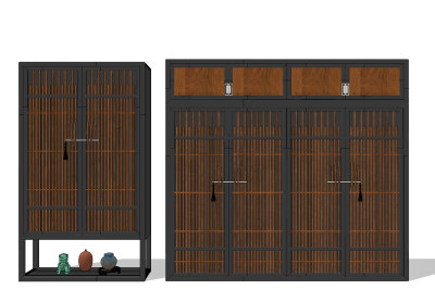 中式实木竹条衣柜su草图模型下载