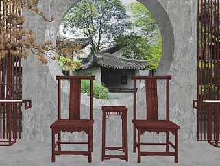 中式古典红木实木家具官帽椅su草图模型下载