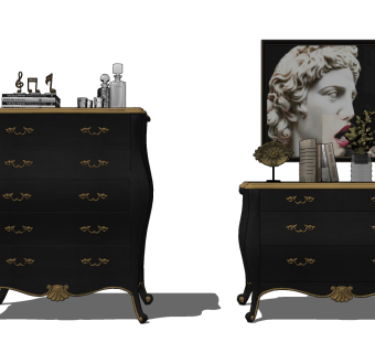 欧式古典雕花边柜su草图模型下载