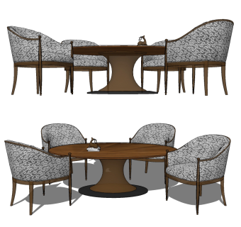 新古典圆形餐桌椅su草图模型下载