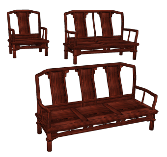 中式古典红木家具，沙发椅子su草图模型下载